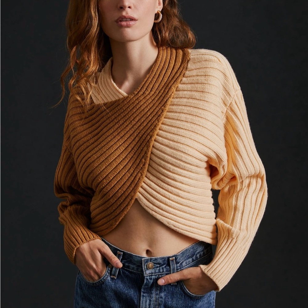 Anthropologie Colorblock Two-Tone Ribbed shrug knit Sweater medium